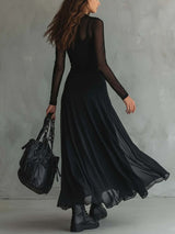 Elena | Black maxi dress with transparent sleeves
