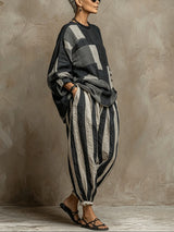 Casual Color-Block Printed Long-Sleeve Top And Pants Set