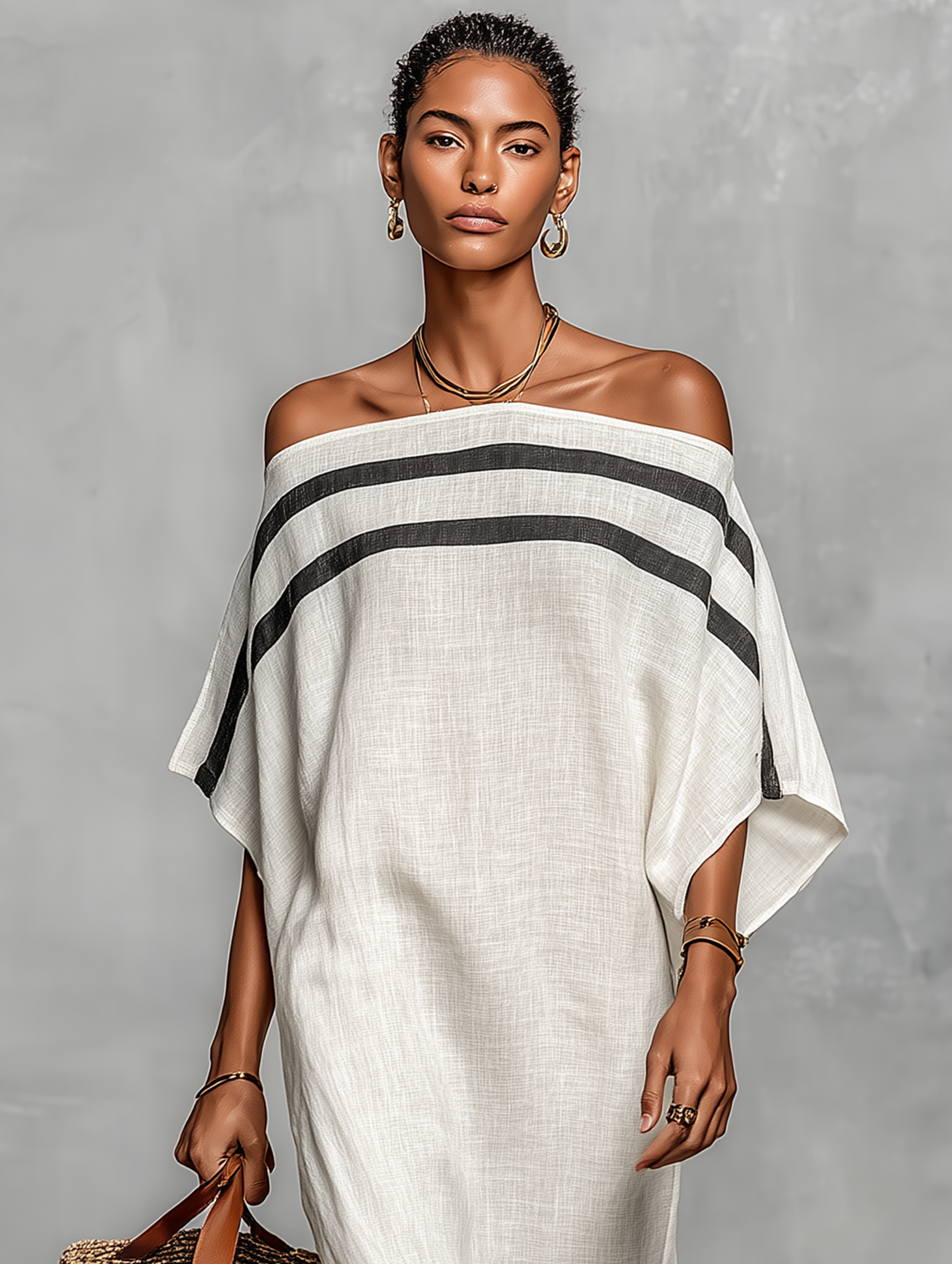 Women's Minimalist Off-the-shoulder Batwing Sleeve Straight-cut Maxi Dress