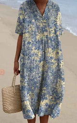 Margaret - Vibrant Floral Garden Print Flowy Dress