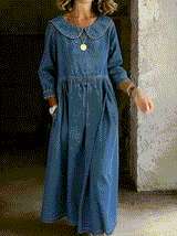 Clara™ | Denim Dress with Peter Pan Collar