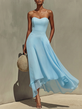 Elowen | Strapless Chiffon Midi Dress