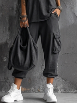 Women's Casual Style Dark Gray Sleeveless Top + Jogger Cargo Pants Set