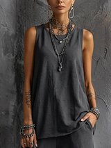 Women's Casual Style Dark Gray Sleeveless Top + Jogger Cargo Pants Set