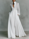 Women's Minimalist Patchwork Single-breasted Stand-up Collar Long-sleeved Maxi Dress