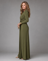Vimmer | Draped Deep V Neck Long Sleeve Maxi Dress