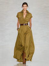 Women's Lapel Single-breasted Short-sleeved Shirt Maxi Dress