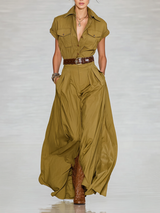 Women's Lapel Single-breasted Short-sleeved Shirt Maxi Dress