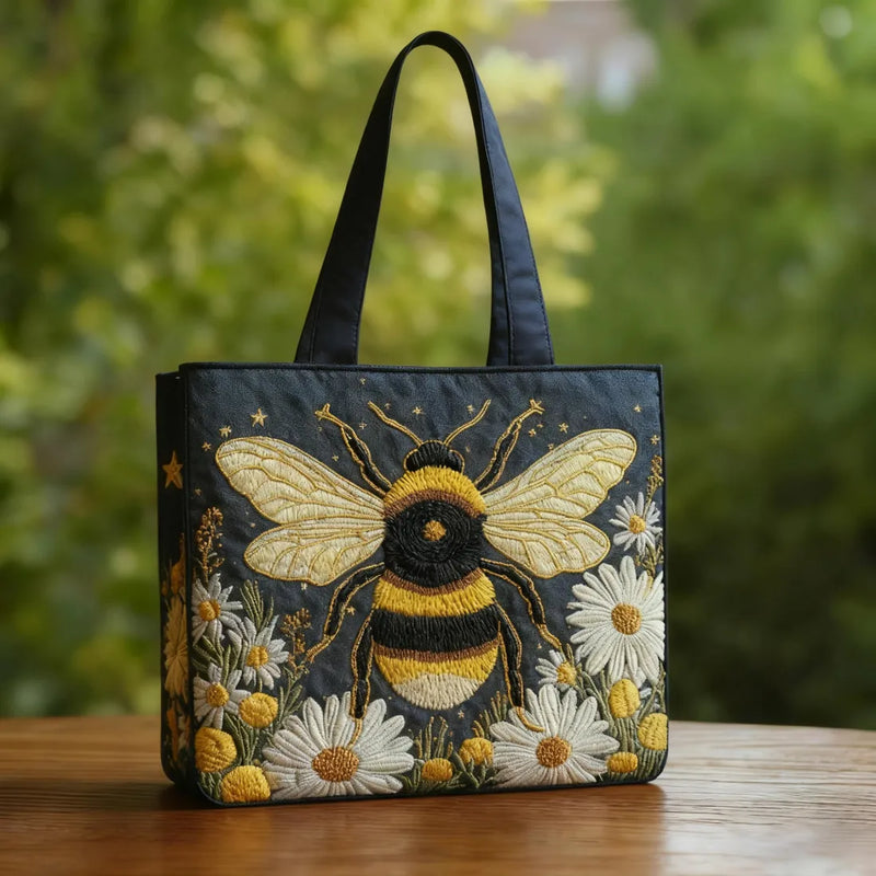 Handmade Tote Bag with Daisies and Stars