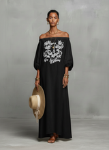 Women's Minimalist Off-the-shoulder Three-quarter Sleeve Embroidered Maxi Dress