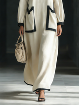 Women's Beige Blend Square-Neck Maxi Dress With Black Trim & Oversized Pockets