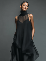 Women's Minimalist Imitation Acetate Slip Dress Paired With A Chiffon Overlay Maxi Dress
