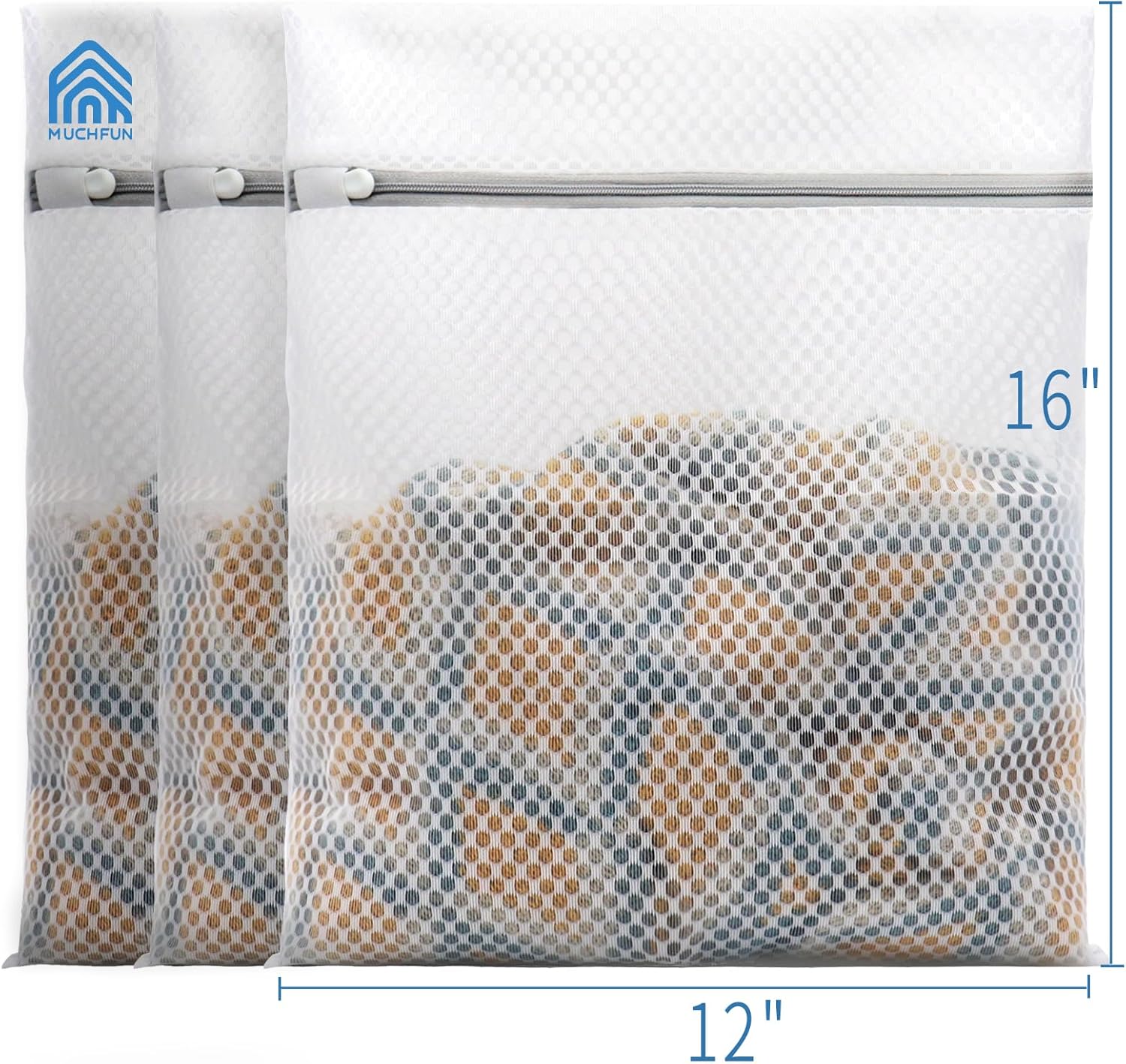 Durable honeycomb mesh laundry bags for delicate laundry, 30 x 40 cm (3 medium-sized)