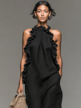 Women's Minimalist Sleeveless Maxi Dress With Ruffle Details