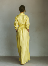 Women's Lemon Yellow Maxi Shirt Dress With Tie Waist & Half Sleeves