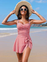 Gingham Tummy-Control Swim Dress
