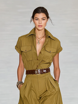 Women's Lapel Single-breasted Short-sleeved Shirt Maxi Dress