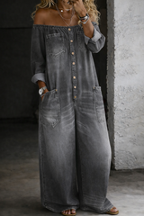 Elena™ | Denim Jumpsuit with Off-the-Shoulder Design