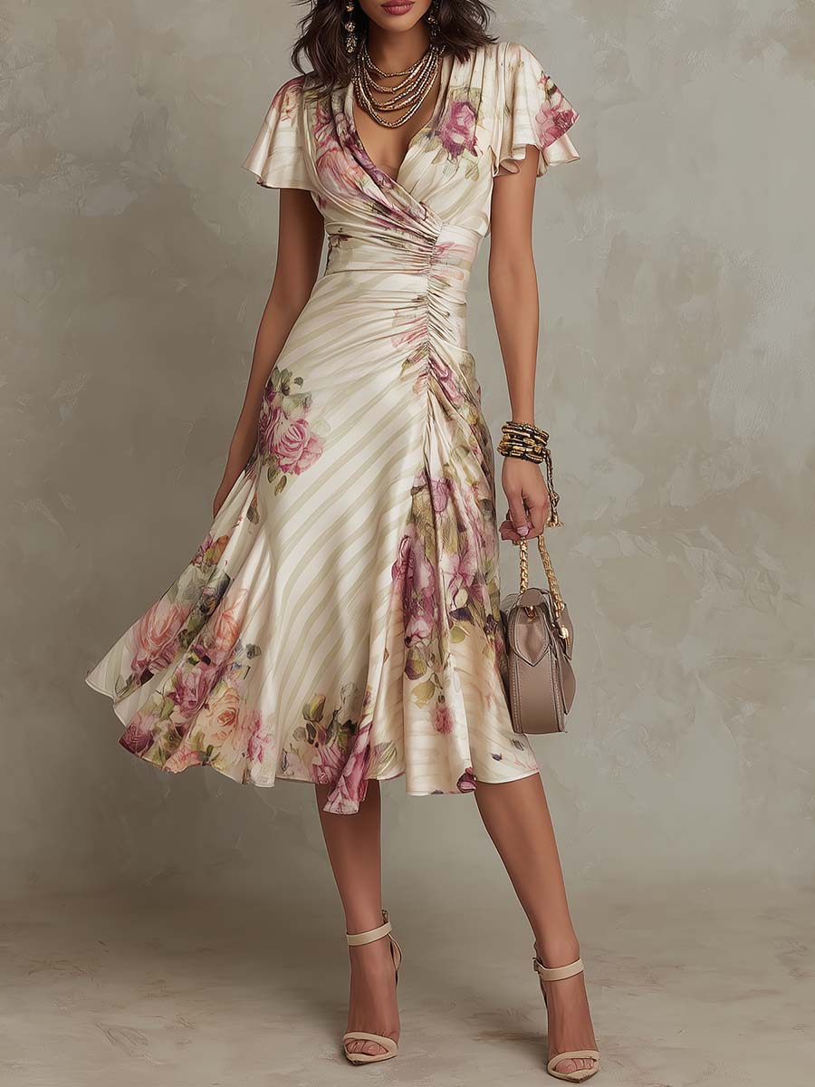 Elowen | Soft Floral Wrap Midi Dress