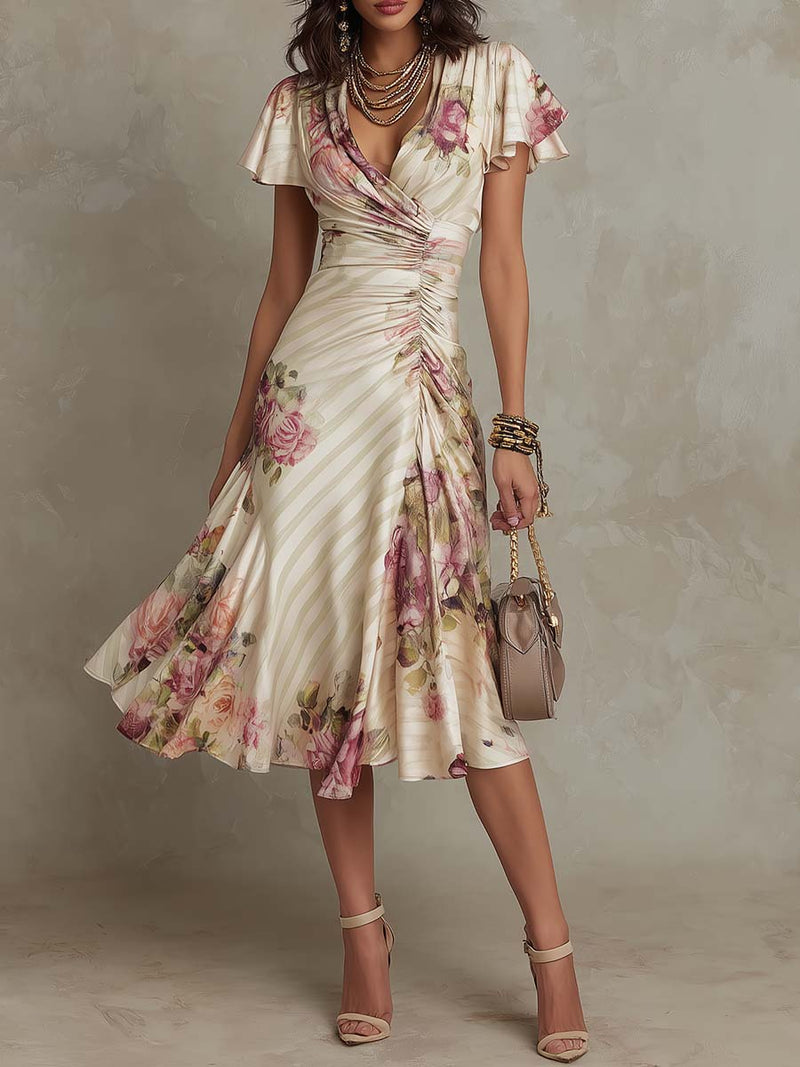 Elowen | Soft Floral Wrap Midi Dress