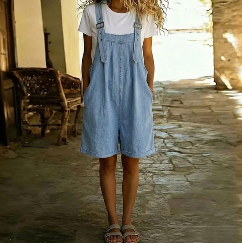 Clara™ | Short Denim Dungarees in Light Blue