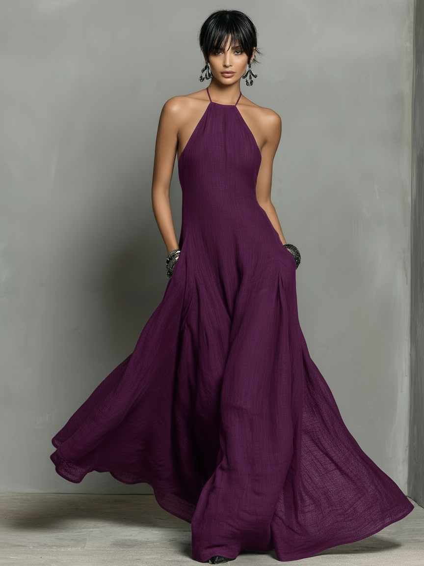 Women's Minimalist Halter Neck Sleeveless Maxi Dress