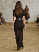 Women's Chiffon Pleated Lapel Button Short Sleeve Waist Maxi Dress