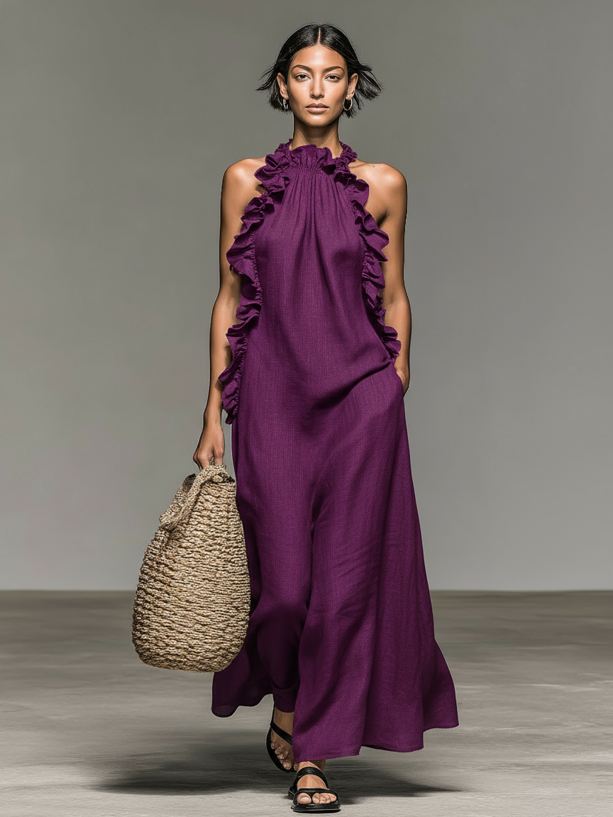 Women's Minimalist Sleeveless Maxi Dress With Ruffle Details
