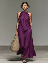 Women's Minimalist Sleeveless Maxi Dress With Ruffle Details