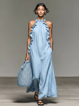 Women's Minimalist Sleeveless Maxi Dress With Ruffle Details