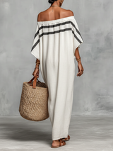 Women's Minimalist Off-the-shoulder Batwing Sleeve Straight-cut Maxi Dress