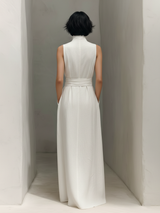 Women's Minimalist V-neck Belted Sleeveless Maxi Dress