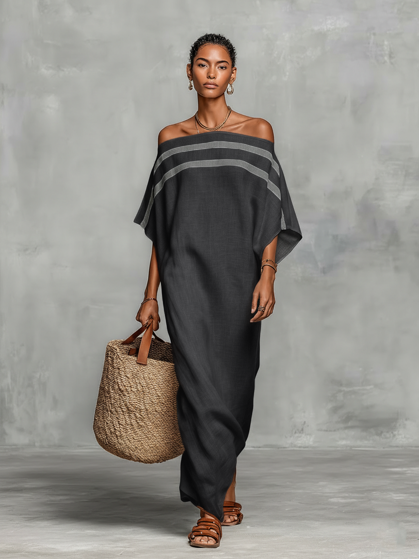 Women's Minimalist Off-the-shoulder Batwing Sleeve Straight-cut Maxi Dress