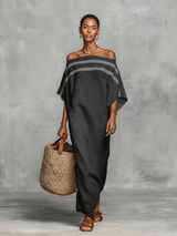 Women's Minimalist Off-the-shoulder Batwing Sleeve Straight-cut Maxi Dress