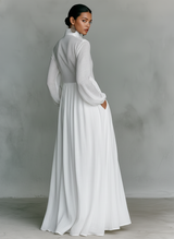 Women's Minimalist Patchwork Single-breasted Stand-up Collar Long-sleeved Maxi Dress