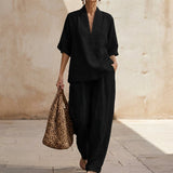 Dolores | Relaxed Henley Top and Wide-Leg Pants Co-Ord Set