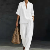 Dolores | Relaxed Henley Top and Wide-Leg Pants Co-Ord Set