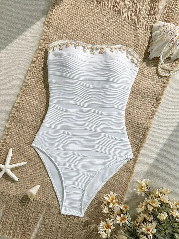Pearl Trim Tummy Control One-Piece Swimsuit