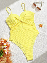 Ribbed Cross-Front Cutout One-Piece Swimsuit