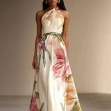 Elira | Soft Floral Halter Maxi Dress