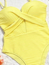 Ribbed Cross-Front Cutout One-Piece Swimsuit