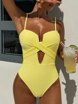 Ribbed Cross-Front Cutout One-Piece Swimsuit