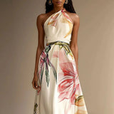 Elira | Soft Floral Halter Maxi Dress