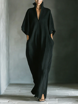 Alessandra | Oversized Black Maxi Dress with Kimono Sleeves