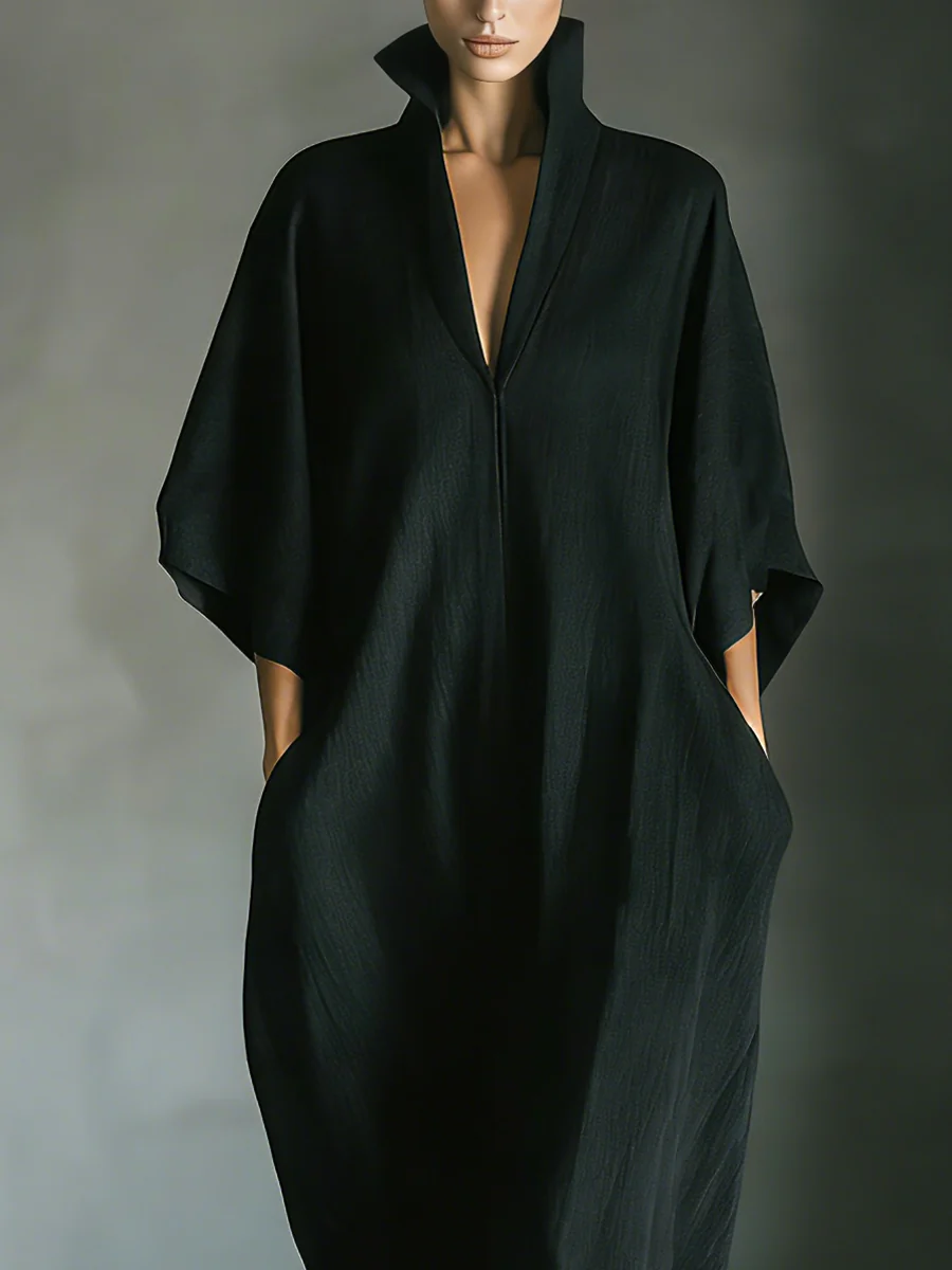 Alessandra | Oversized Black Maxi Dress with Kimono Sleeves