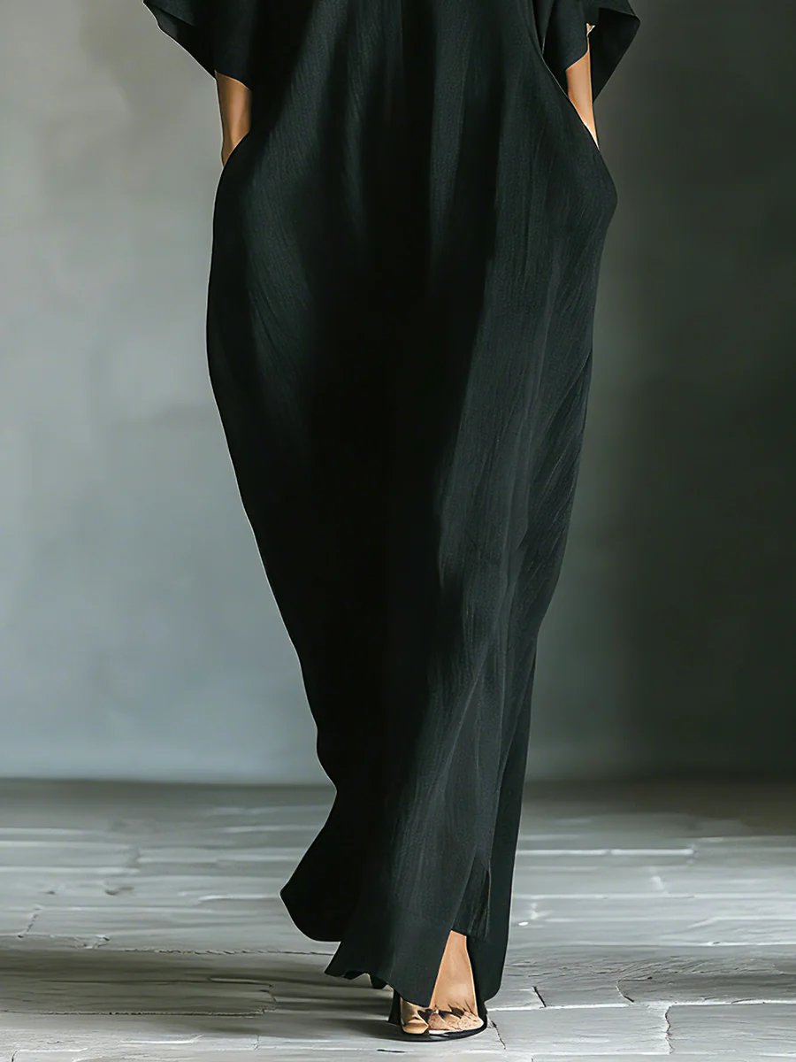 Alessandra | Oversized Black Maxi Dress with Kimono Sleeves