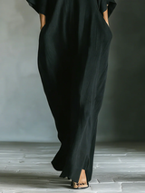 Alessandra | Oversized Black Maxi Dress with Kimono Sleeves