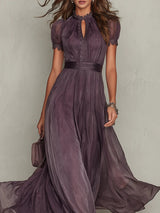 Elowira | Soft Chiffon Keyhole Maxi Dress