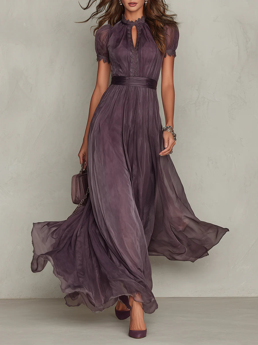 Elowira | Soft Chiffon Keyhole Maxi Dress