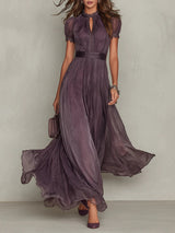 Elowira | Soft Chiffon Keyhole Maxi Dress